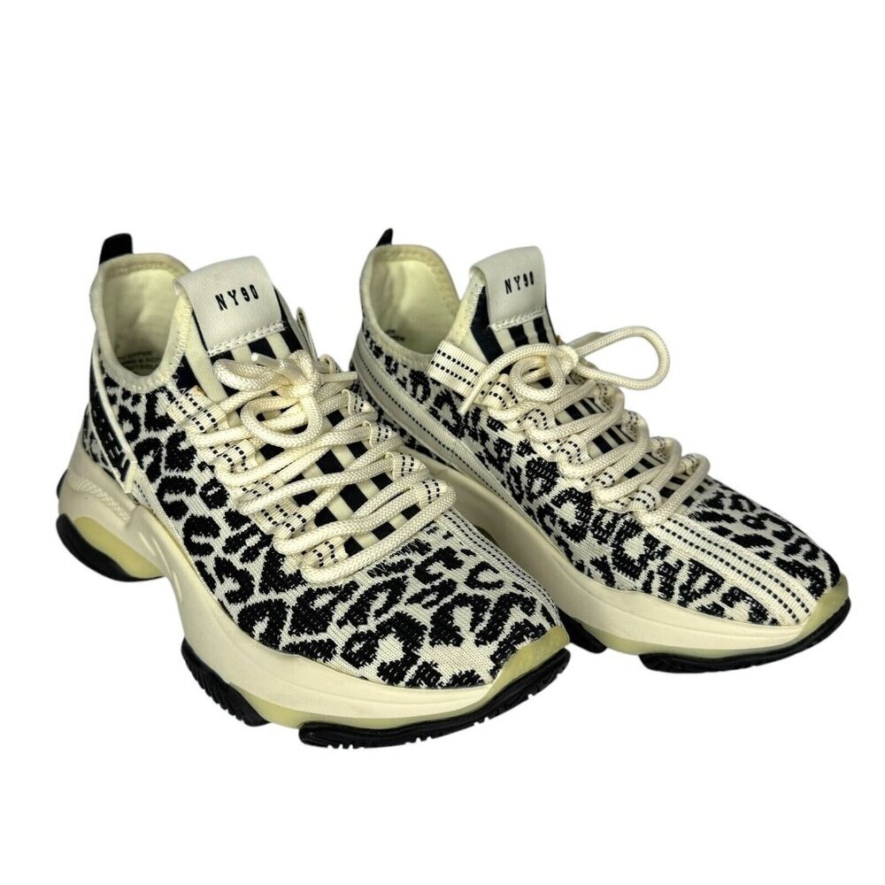 Womens Steve Madden Maxima Leopard Shoes Sneakers Womens Size 8 Black White - Picture 3 of 5